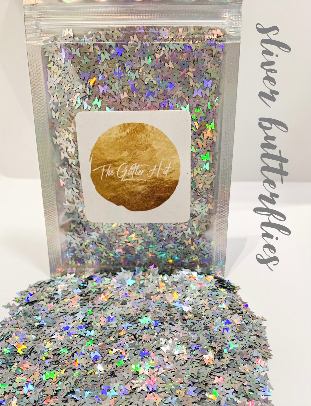 Shaped 10g Glitter Bag - Sliver Butterflies