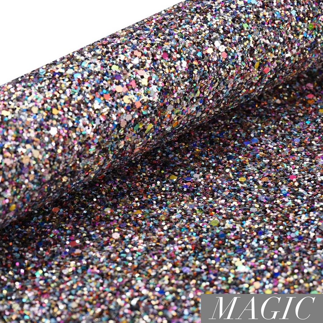 A4 Chunky Glitter Synthetic Faux Leather Sheet - Magic