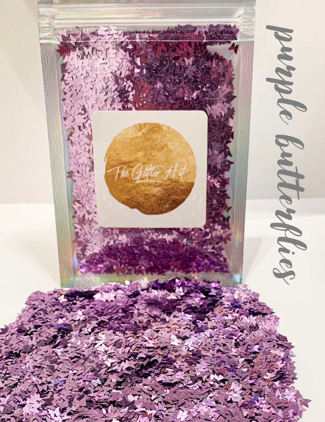 Shaped 10g Glitter Bag - Purple Butterflies